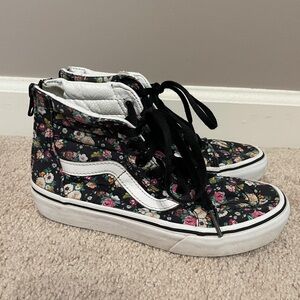 Kids Vans Floral High-Top Sneakers with Black and White Accents -Size 2